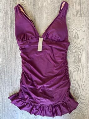 J. Crew Plum One-Piece Swimsuit with Peach Lining